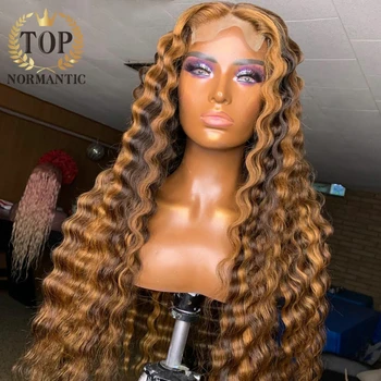 Topnormantic Highlight Color Remy Human Hair Wigs for Women Deep Wave 13x4 Lace Front Wigs Baby with Hair