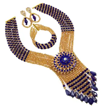 U modi kraljevski plava i zlatna ab crystal zrna odijelo afrička ogrlica nigerijski perle nakit setovi 6SDLS-07