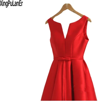 Vestido de festa A Line Scoop Neck Sleeveless Red Satin Lace Up Back Short Prom Dress robe de