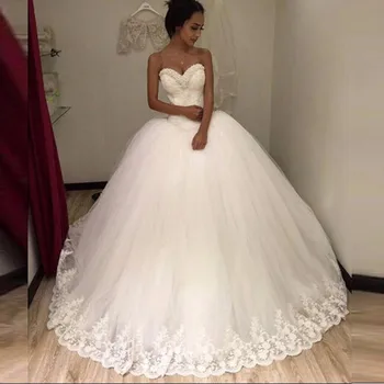 Vjenčanice 2019 Vestidos de novia Slatka Scan Vlak S Perlicama Čipka Aplicirano Robe De Mariage Vjenčanica