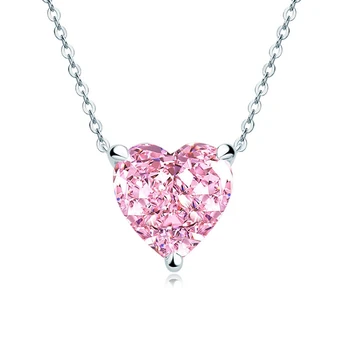 Wong Rain Romantic 925 Sterling Silver 12*12 MM Heart Cut Created Moissanite Gemstone Pendant Necklace Fine Jewelry Wholesale