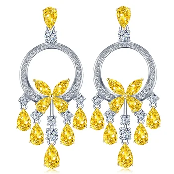 Zhanhao Jewelry 18K Zlato Pear Cut Simulated Yellow Diamond Lutaju Naušnice Za Žene