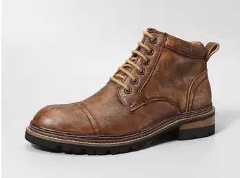 Zima je Engleska Stil Goodyear Cijele čarapa kratke Muške cipele na otvorenom radne cipele od prave kože, prozračna retro Čizme Muške Cipele