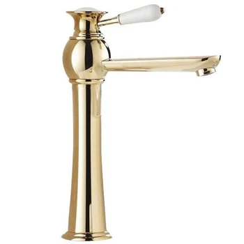 Zlatni visok keramičke slavinu s jednom ručkom, umivaonik, iznad pulta bazena, mikser toplom i hladnom vodom