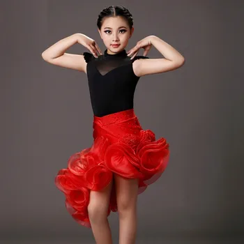 šljokice latino djevojke crna i crvena dječje plesne kostime odijelo+suknja setovi za nastupe djeca samba odijela salsa haljina rese